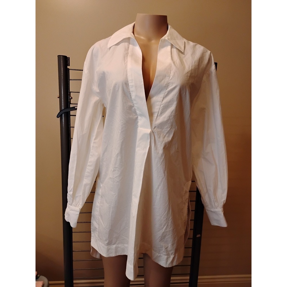 Maeve Anthropologie White Poplin V-Neck Tunic Shirt Oversized Blouse XS 67582460